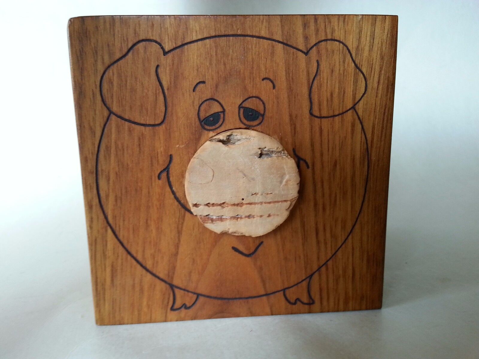Vintage Walnut  Wood Piggy Bank Pig Box Coin 1974 Toystalgia Retro