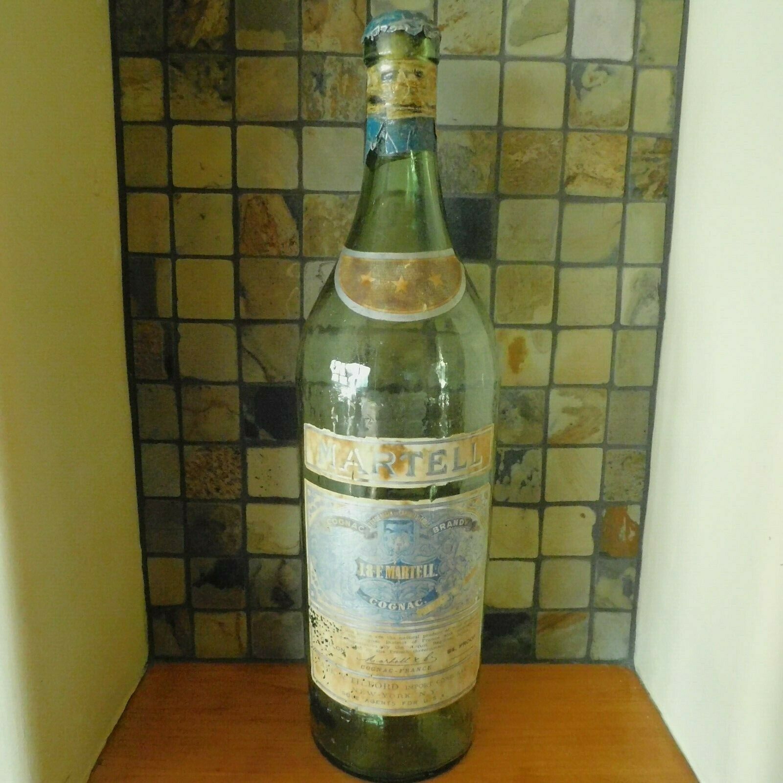 Vtg. Empty 1940's French J & F Martell Cognac Bottle / One Gallon / 19 1/2" High