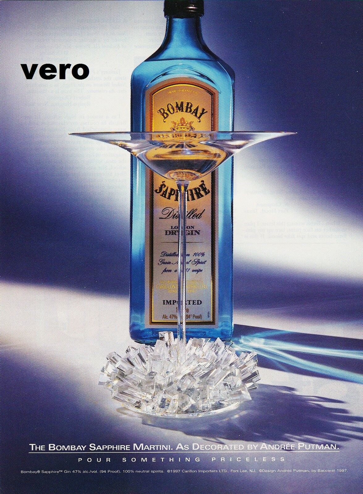 Bombay Sapphire 1998 Magazine Ad London Dry Gin Alcohol Advertisement Print Vtg