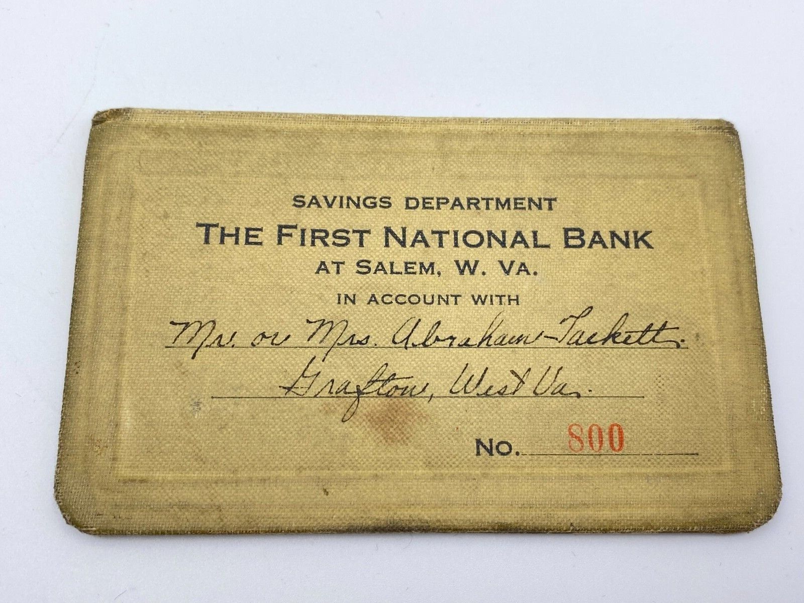 First National Bank Salem Wv Savings Account Passbook Ledger 1937 -1951 Wva