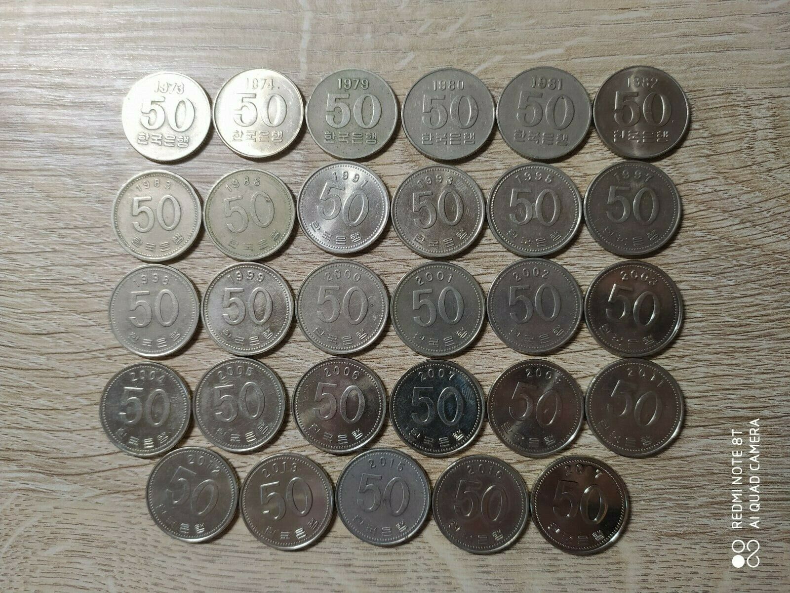 South Korea Lot Of 29 Coins 50 Won 1973-2017 All Years Different