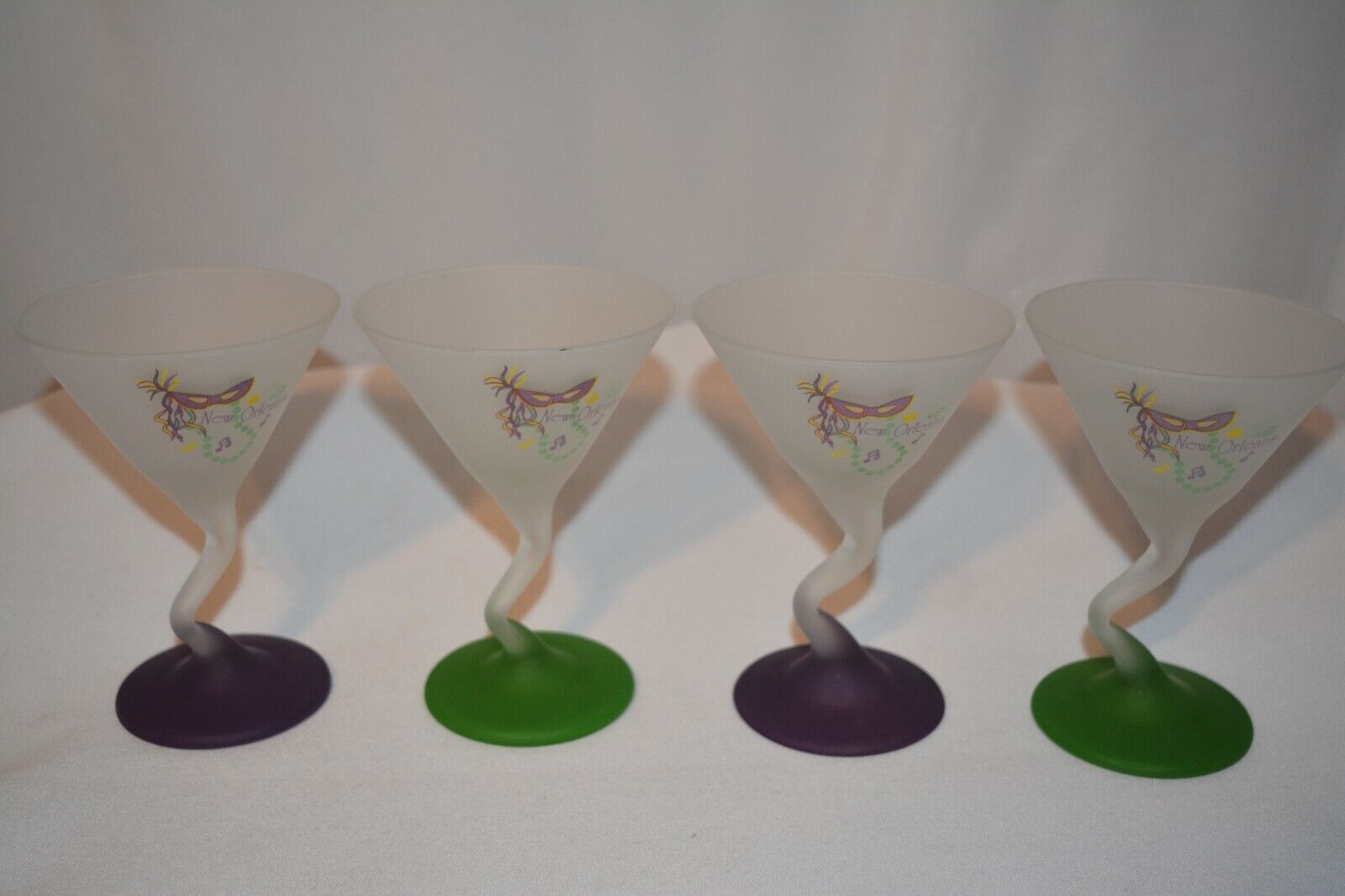 Set Of 4 New Orleans Mardi Gras Martini Glasses Barware Theme Party
