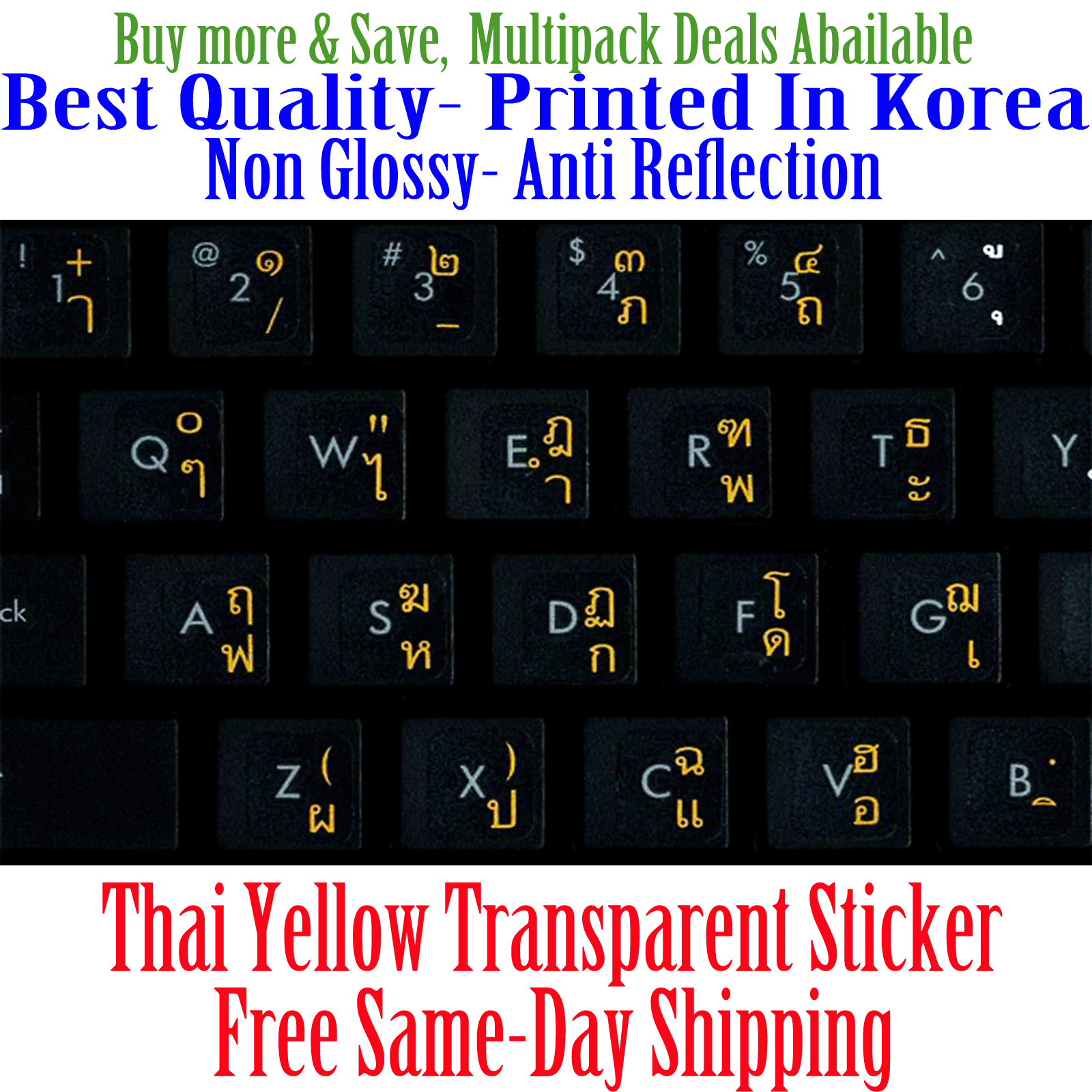 Thai Transparent Keyboard Sticker Yellow Letters Best Quality Guaranteed!
