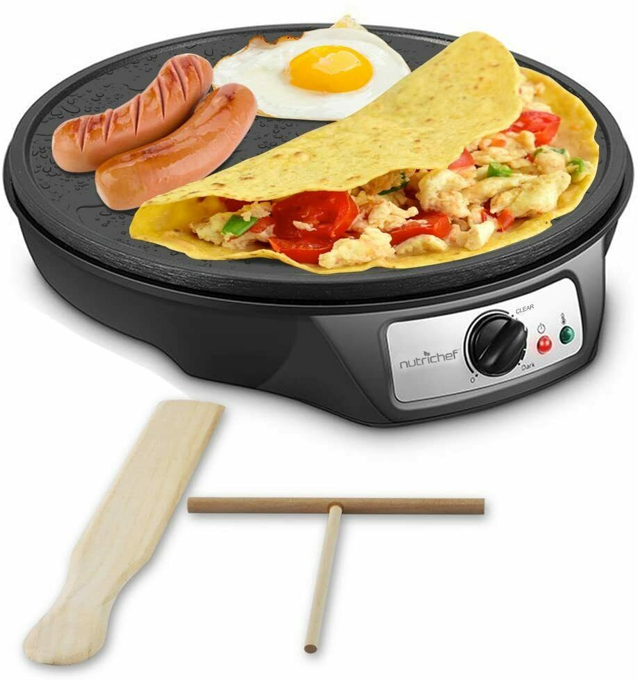 Electric Griddle Crepe Maker Cooktop - Nonstick 12 Inch Aluminum Hot Plate With