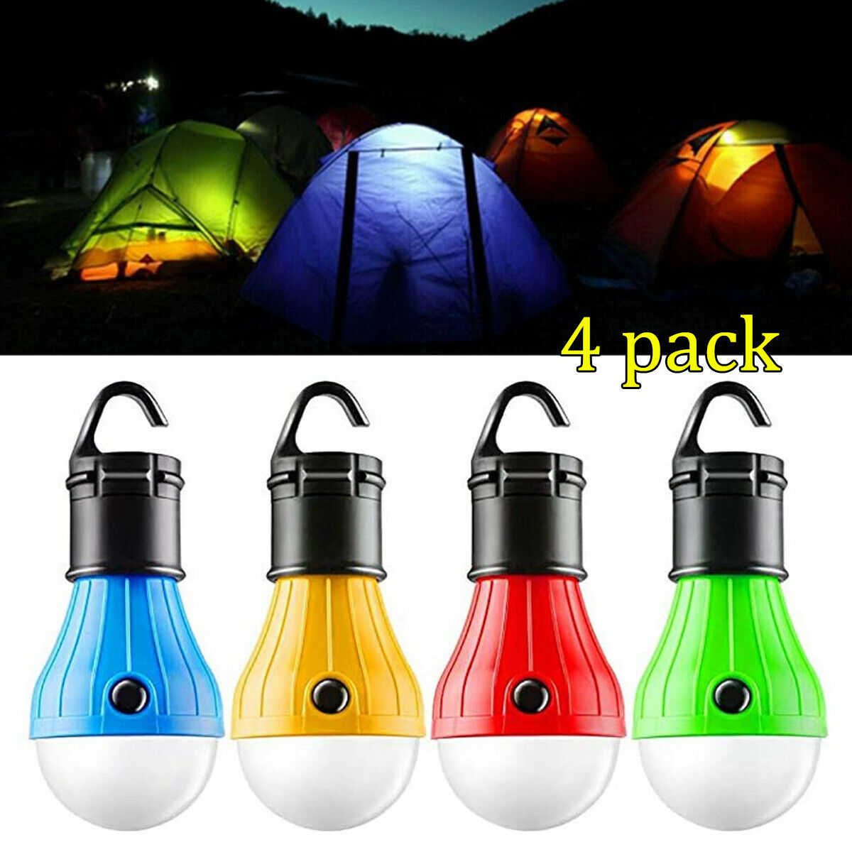 4pack Led Portable Camping Tent Lamp Emergency Hiking Outdoor Light Lantern Bulb